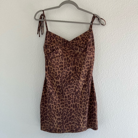 LPA x REVOLVE | Tie Shoulder Leopard Animal Print Mini Dress in Brown | Size M - Picture 1 of 9